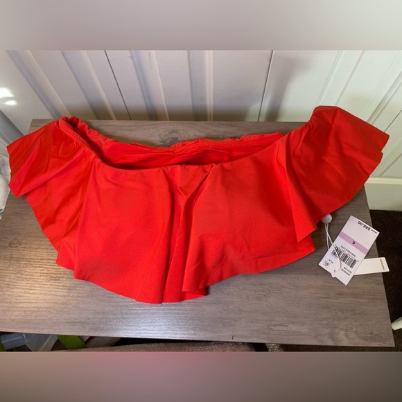 Trina Turk Bandeau Monaco Bikini Top Size 6  Ruffle Color Flame Strapless NWT - Picture 4 of 6